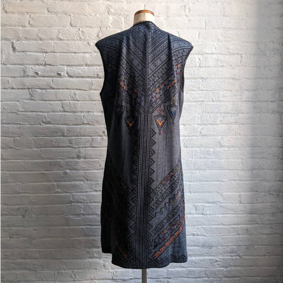 Vintage Southwest Knit Sweater Vest Boho Duster Fairisle Longline Retro Cardigan - Picture 4 of 8